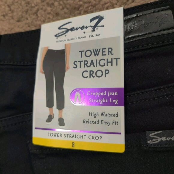 NWT Seven 7 Cropped Jeans Women's Size 8 Tower Straight High Waist Black Pants - Picture 6 of 8